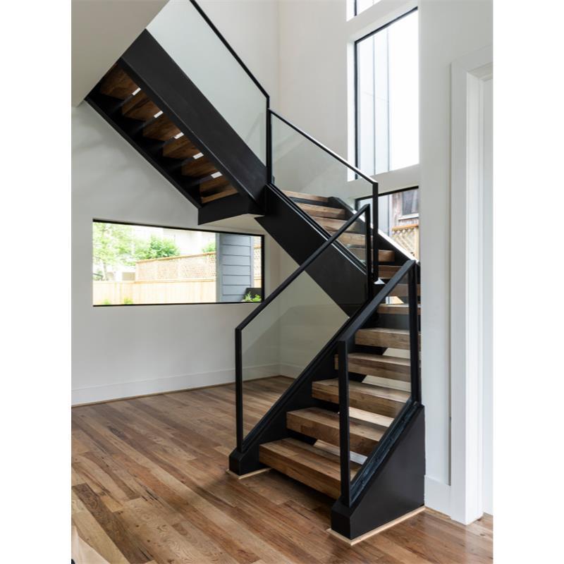 Double Plate Stainless Steel Stair Stringer Wood Stair Tread Indoor Staircases