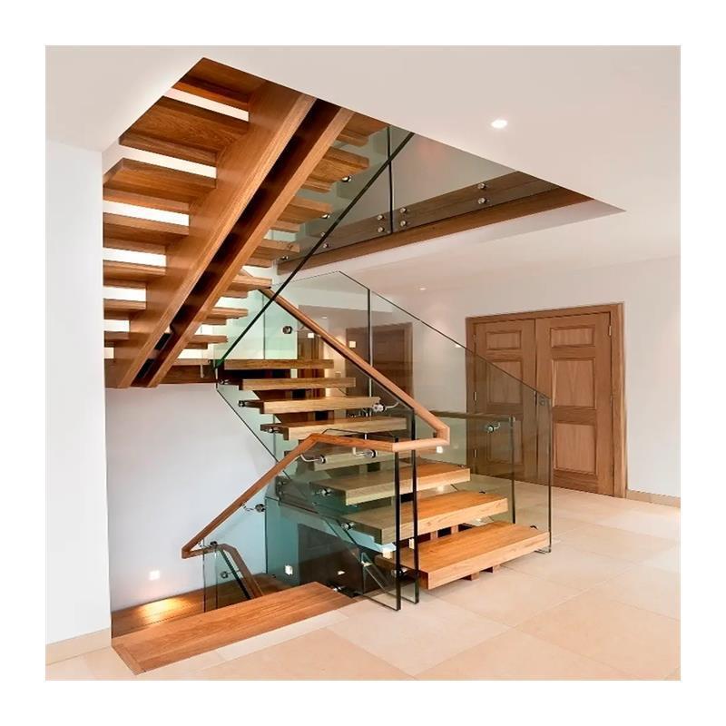 50-100mm thick wood staircase mono beam stair treads oak wood staircases