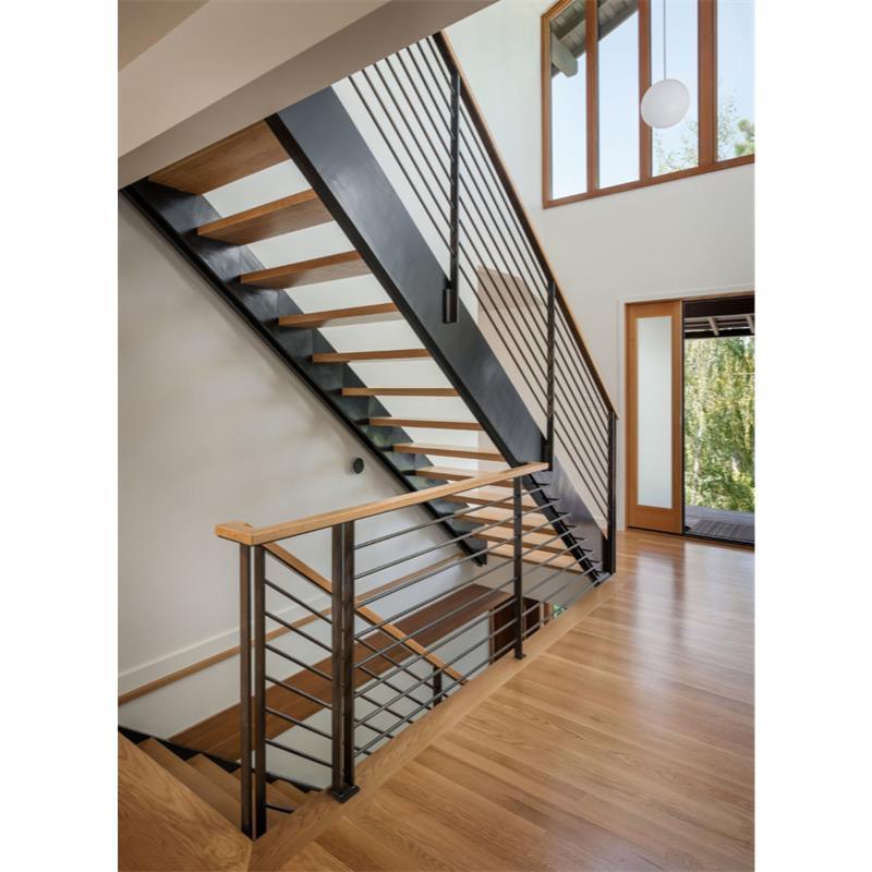 Double Plate Stainless Steel Stair Stringer Wood Stair Tread Indoor Staircases