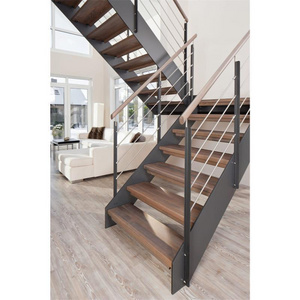 Double Plate Stainless Steel Stair Stringer Wood Stair Tread Indoor Staircases