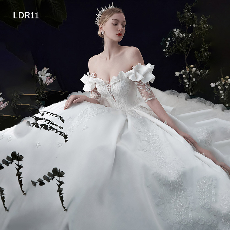 Jancember LDR11 real shoulder elegant white bling wedding dresses ball gown