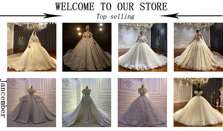 Jancember NS4502 Bling Ivory Lace Long Sleeve O-neck Bridal Ball Gown Wedding Dresses