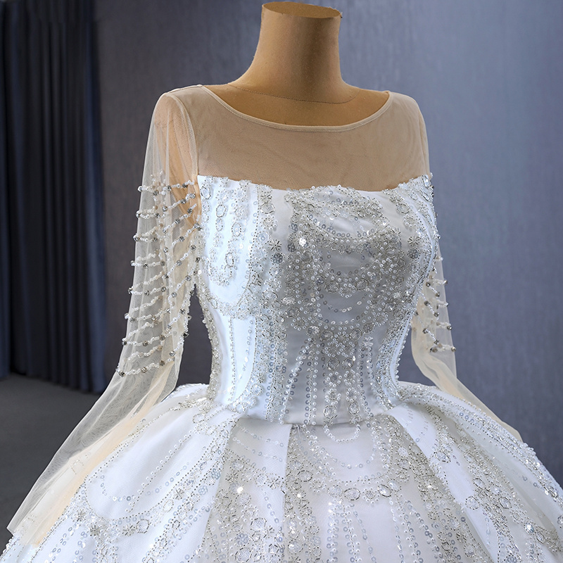 Jancember 231115 Luxury Ivory Lace Ball Gown Illusion Bridal Wedding Dresses For Women