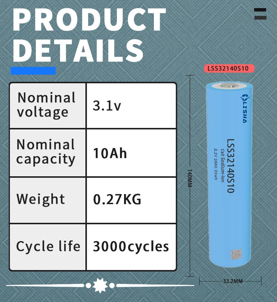 Lisha High Capacity Long Lifespan 3.1V 10Ah 32140 Sodium ion Battery for Solar Energy Storage Systems Golf Car EV RV Yachet