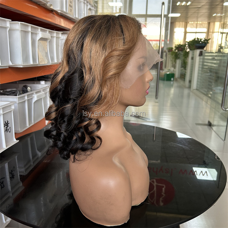 Highlight HD Wigs Human Hair Lace Front Shoulder Length Piano Color Curly Bob Wig Highlight Body Wave Bob Wig For Black Women