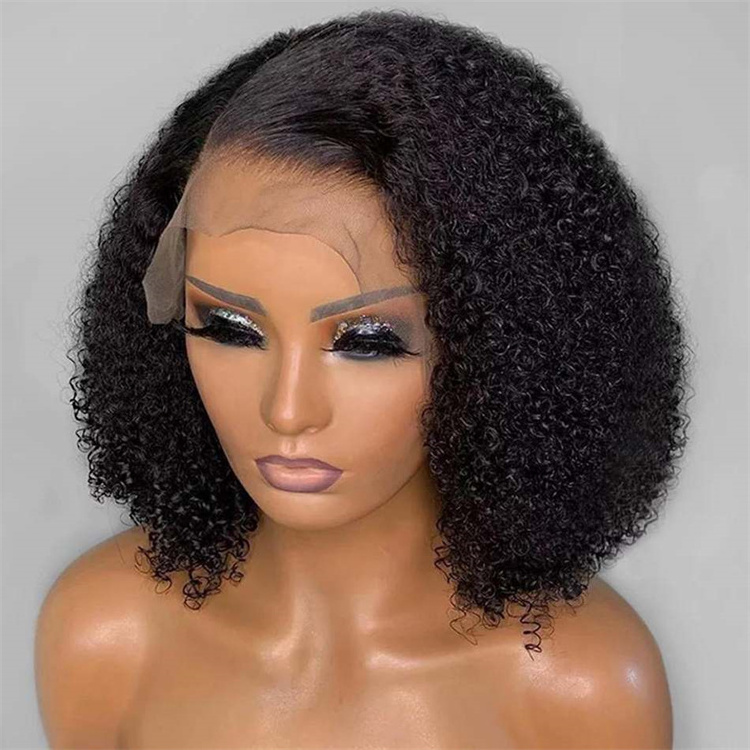 Mongolian Afro kinky Curly Wigs Brazilian Human Hair Kinky Bob Wig Film Transparent HD Swiss Lace Frontal Wigs For Black Women