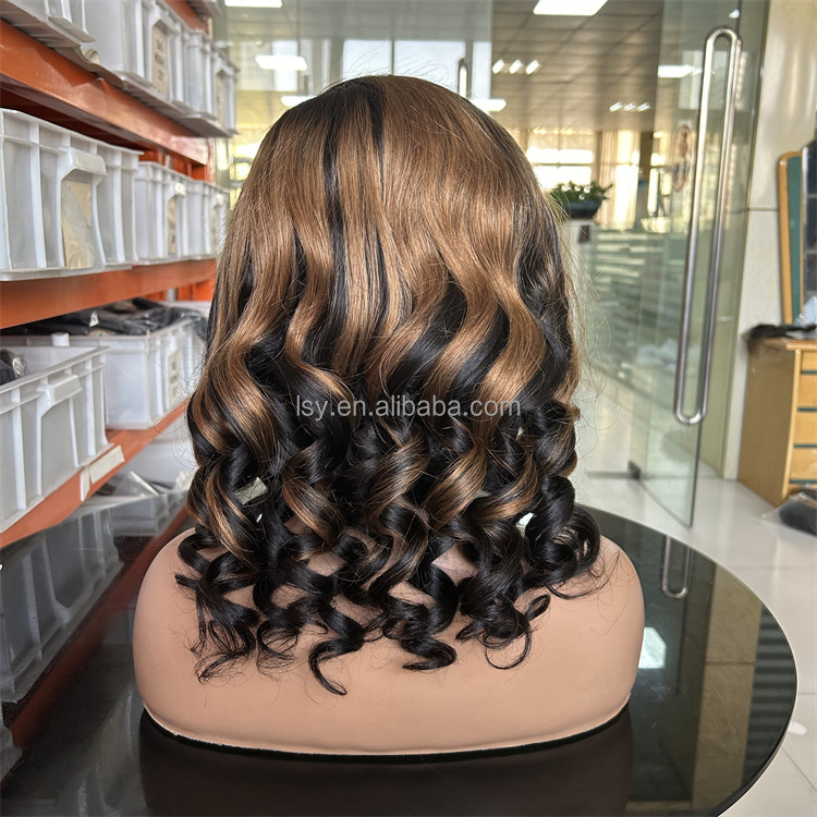 Highlight HD Wigs Human Hair Lace Front Shoulder Length Piano Color Curly Bob Wig Highlight Body Wave Bob Wig For Black Women