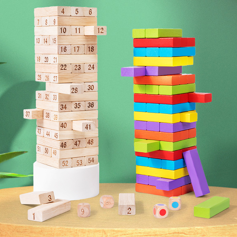 Wood Tumble Tower Colorful Building Game Kids Family Board Wooden Block Stacking Game