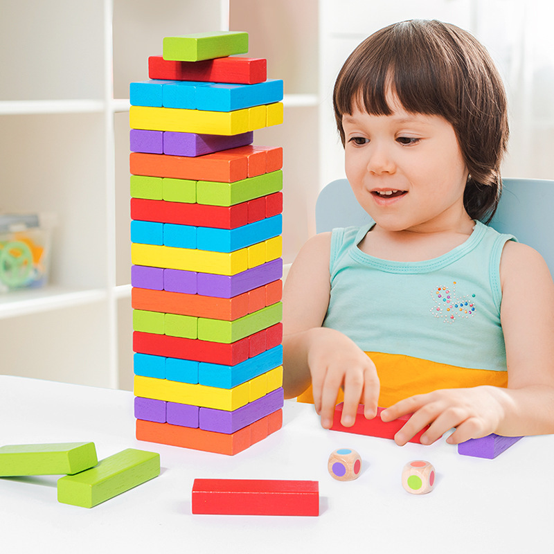 Wood Tumble Tower Colorful Building Game Kids Family Board Wooden Block Stacking Game