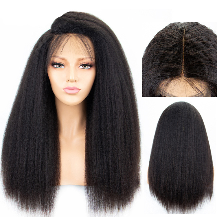 Kinky Straight Full Lace Wig 10 to 40 Inch 100% Brazilian Kinky Straight Human Hair Wigs Pre Plucked Hair Line Full Lace  Wig