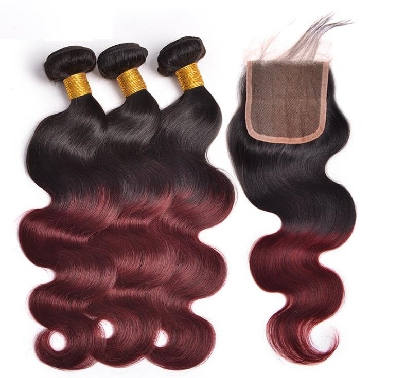 Lsy Ombre Dark Wine Color Brazilian Hair  Virgin Body Wave 1B 99J Two Tone Human Hair  Weave Bundles 99J Red Natural Human Hair