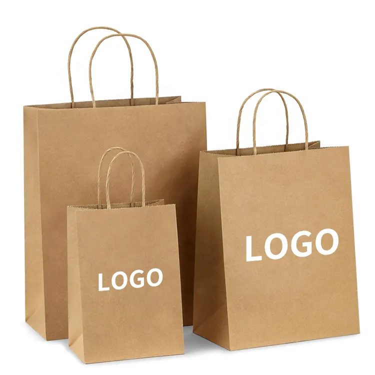 Hot Sale Luxury Custom Brown Kraft Shopping Paper Bag With Your Own Logo