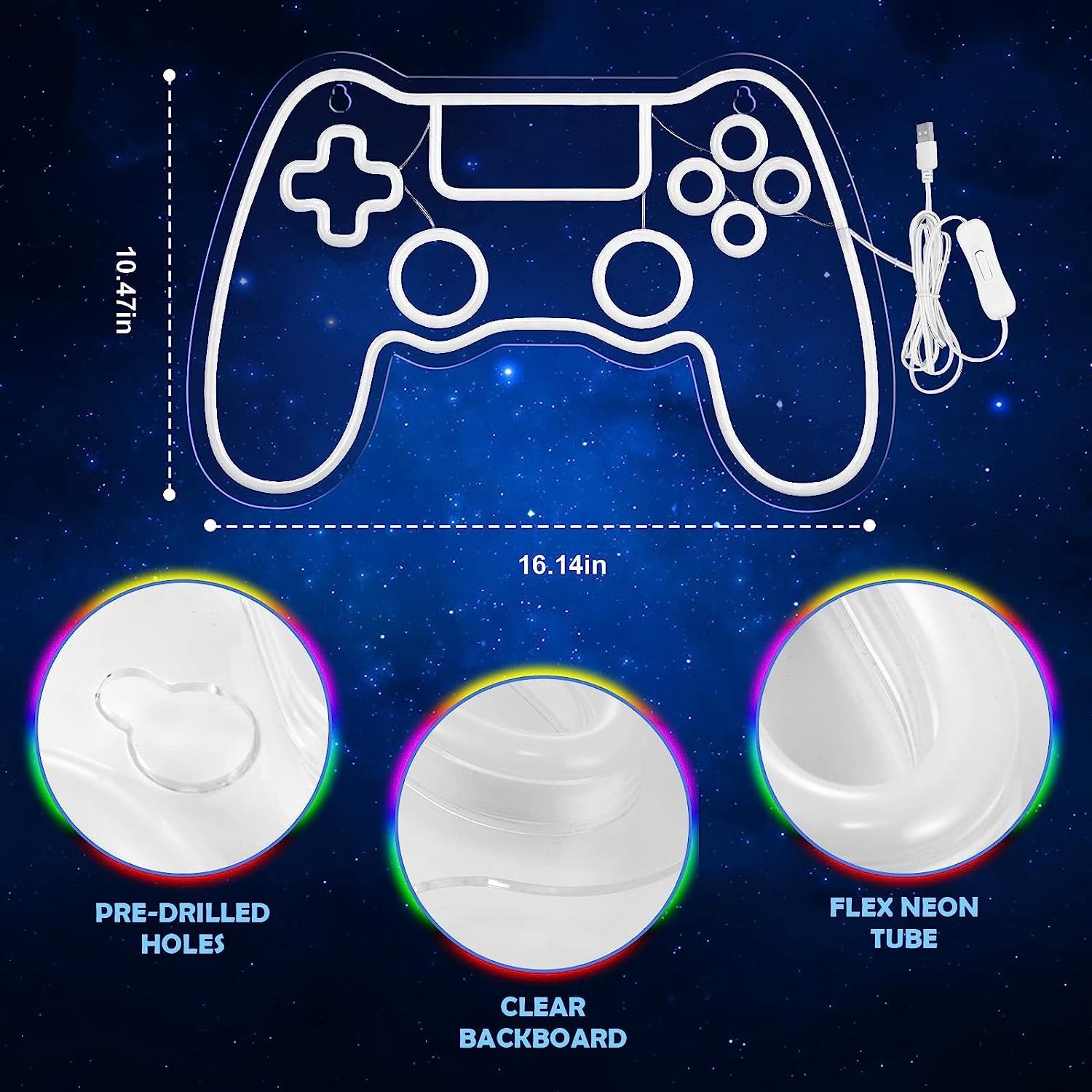 Gamer Game Controller Gamepad Shaped LED Gaming Neon Sign for Teen Boy Room USB Powered Gamer Gifts