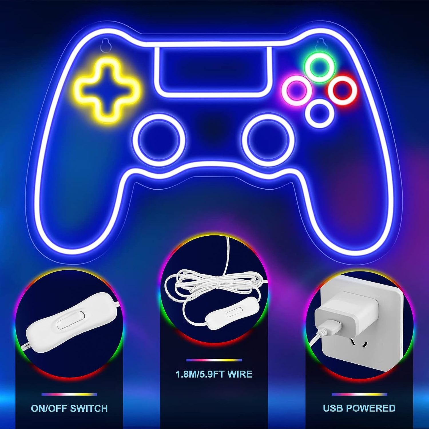 Gamer Game Controller Gamepad Shaped LED Gaming Neon Sign for Teen Boy Room USB Powered Gamer Gifts