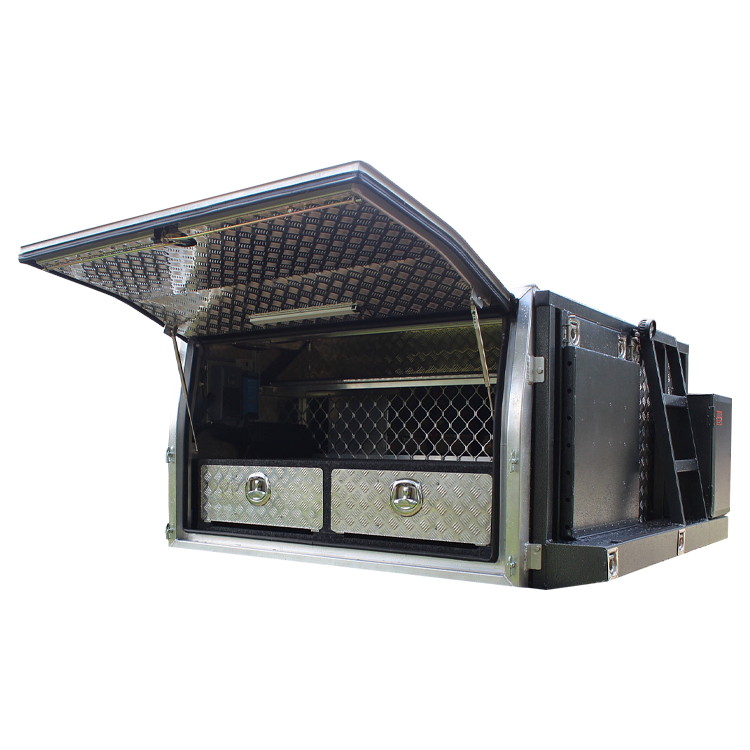 New Customized Truck Toolboxes Aluminium Lift Up Jack Up Black Alloy Aluminium Dual Cab Ute Tray Canopy With Dog Box