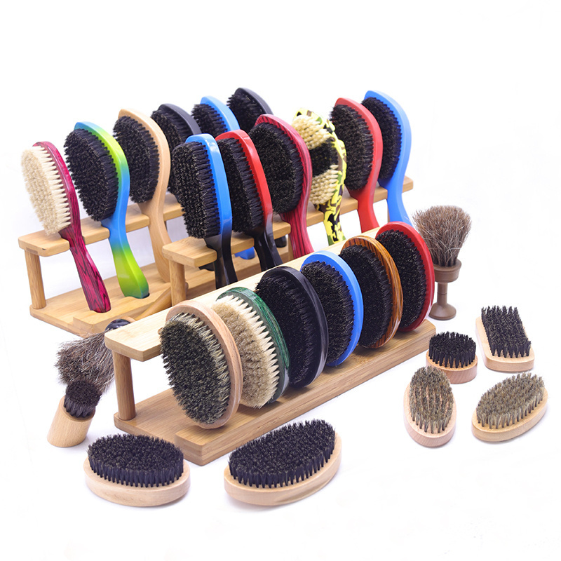 wholesale 100%  boar bristle Wave Brushes Beard Brush And Comb Set With Handle custom logo for man 360 curved brush