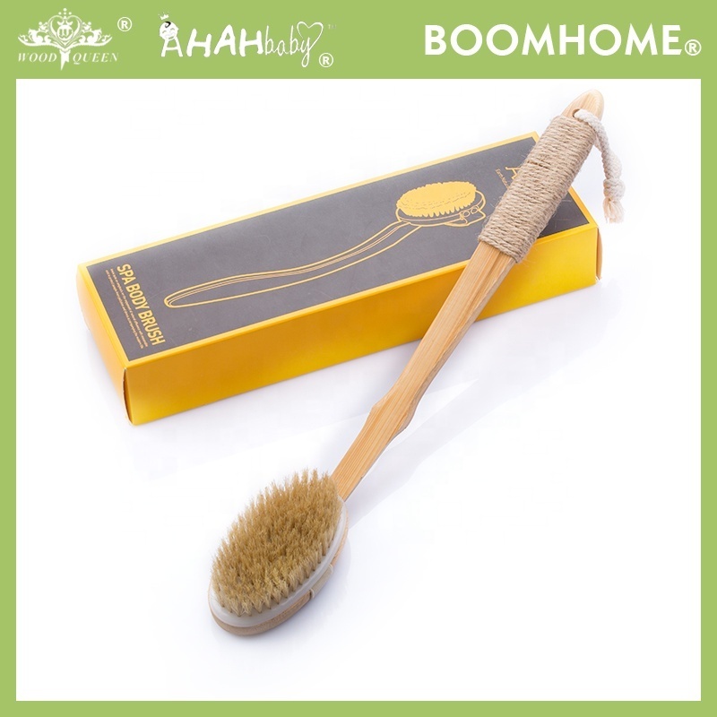 cleaning brush with long handle Factory Wholesale Customize Printing Dry brush in Bathroom  Natural Back Body Shower Double Side