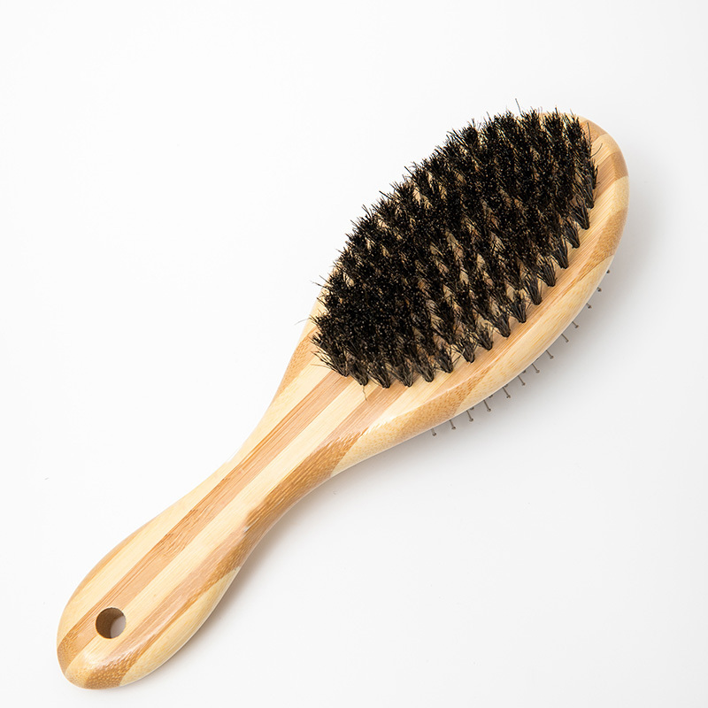 Pet Products 2023 Factory Wholesale Double Sided Bamboo Wooden Cat Massage Bristle Brush Pet Dog Grooming Brush