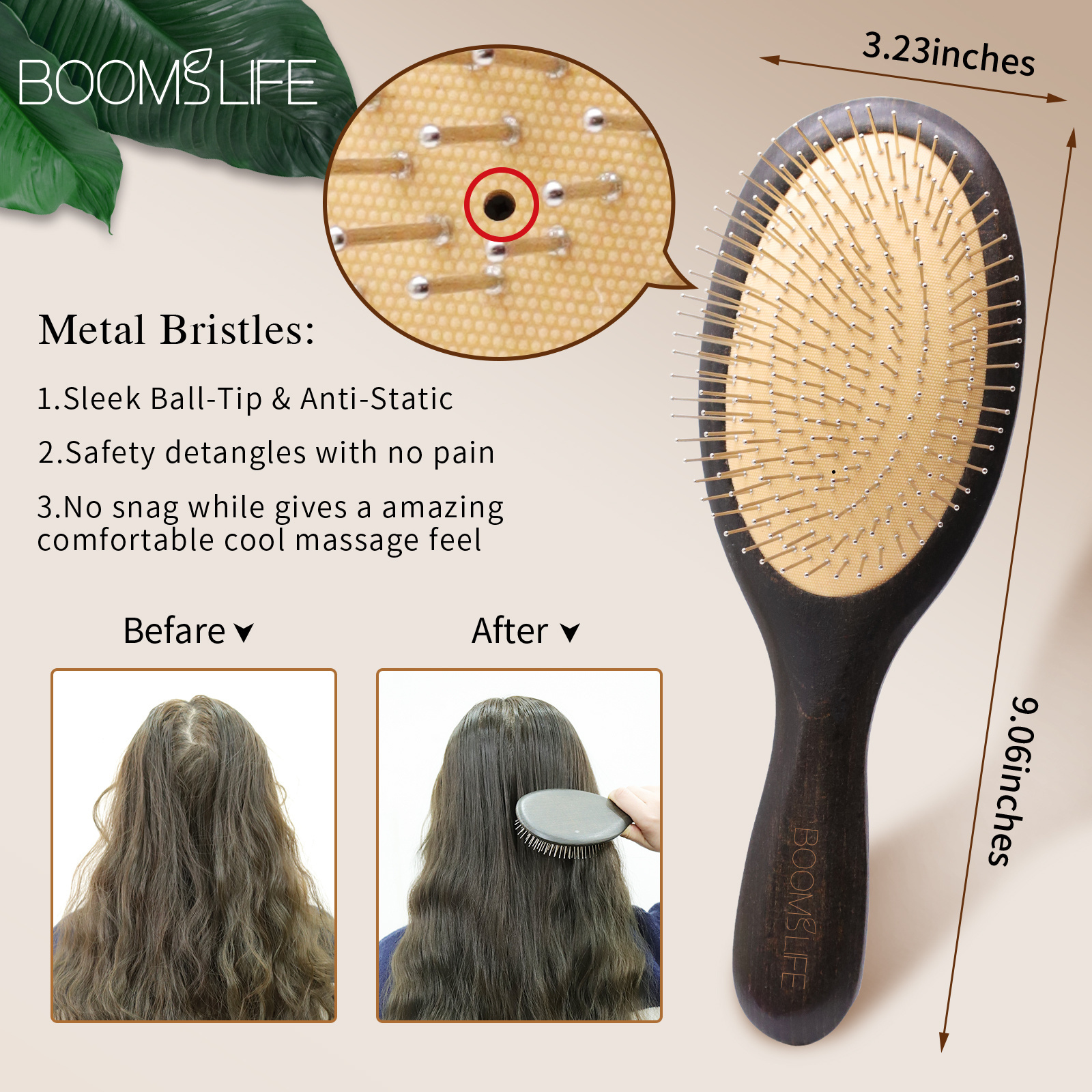 Steel Hair Brush Custom Logo Wooden HairBrush Head Massage Hair Brushes Metal Stainless Pin Hair Brushes Detangling Combs