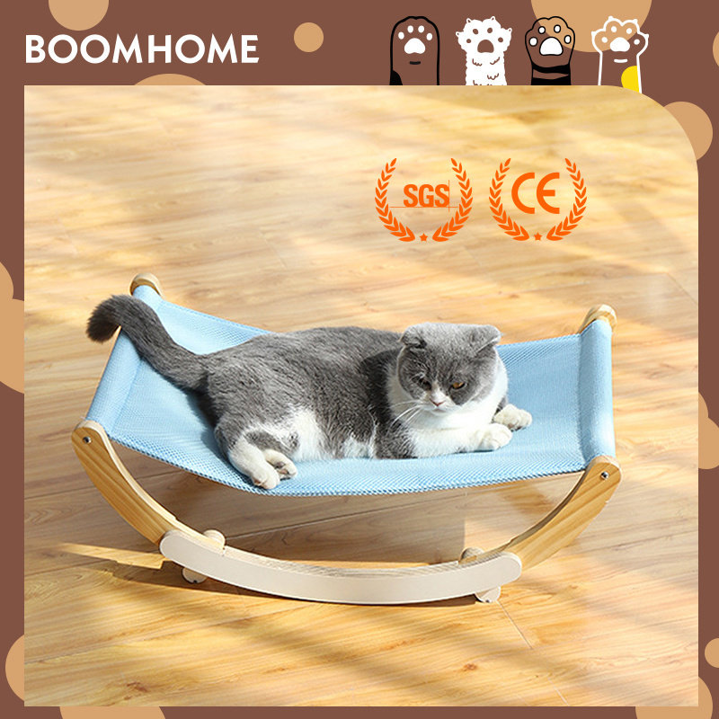 New style Pet Bed removable high quality wooden cat Hammock for sleeping four season cat swing custom logo