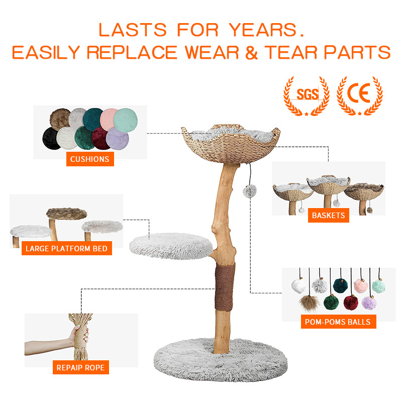 Wholesale of wood cat climbing branches cat jumping platforms grinding claws cat trees tower