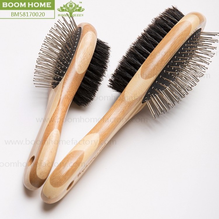 Pet Products 2023 Factory Wholesale Double Sided Bamboo Wooden Cat Massage Bristle Brush Pet Dog Grooming Brush