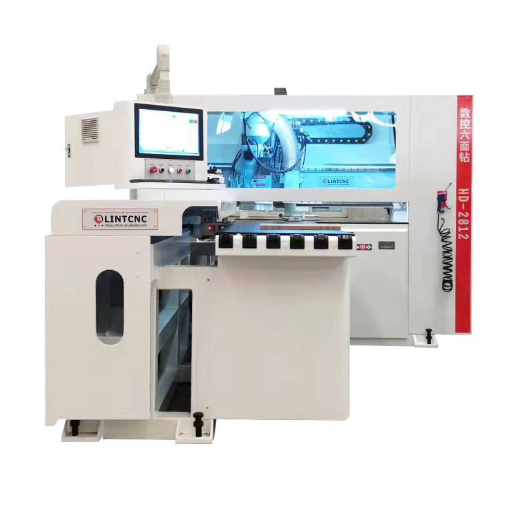 LINTCNC 2812 Automatic 6 sides cnc boring drilling slotting machine price for Furniture Wood MDF Plywood Making