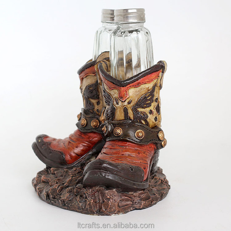 Antique resin cowboy shoe personalized funny salt and pepper shaker