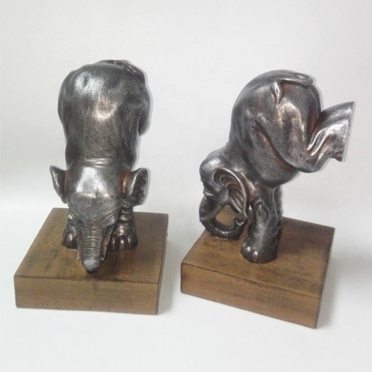 animal figurine shaped silver custom made resin elephant bookend