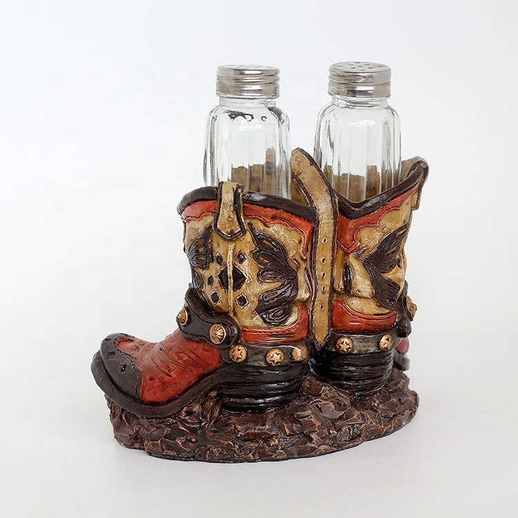 Antique resin cowboy shoe personalized funny salt and pepper shaker