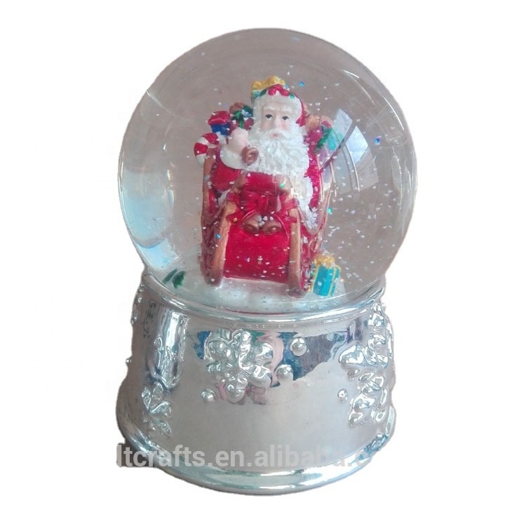 custom silver glitter water globes riding santa claus Christmas snow globe