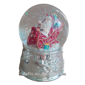 custom silver glitter water globes riding santa claus Christmas snow globe