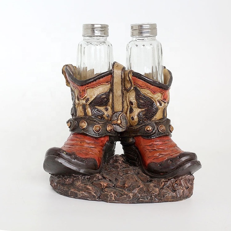 Antique resin cowboy shoe personalized funny salt and pepper shaker