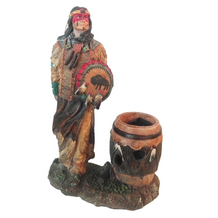 Indian Warrior Figure with Incense Holder  Indio India North American Statue Figurine