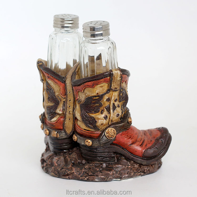 Antique resin cowboy shoe personalized funny salt and pepper shaker