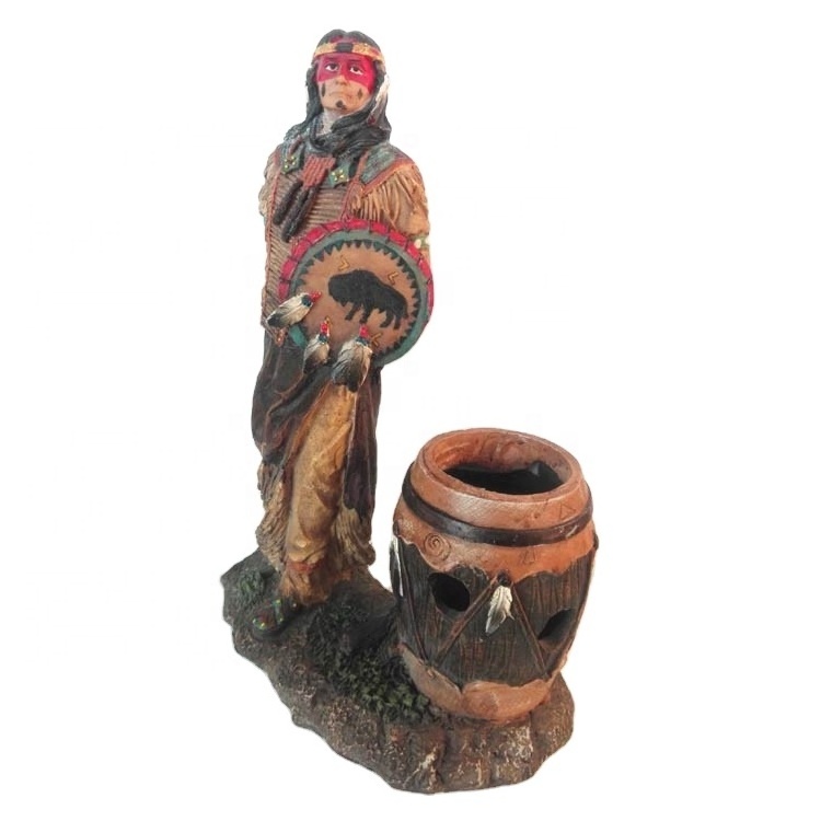 Indian Warrior Figure with Incense Holder  Indio India North American Statue Figurine