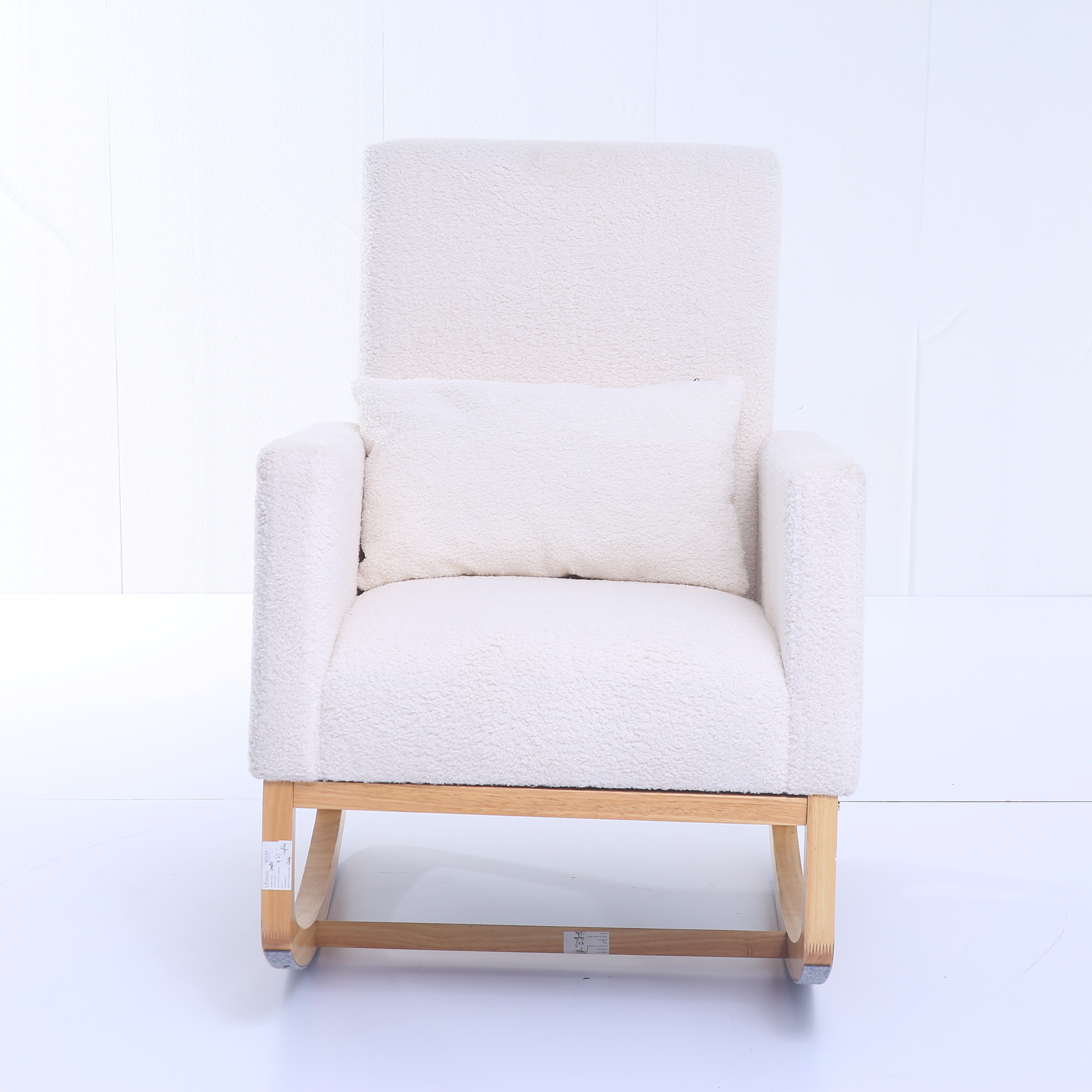 Modern Leisure Chairs Living Room Furniture Wood Base And teddy Fabric Padded Seat White Upholstered Rocking Armchair