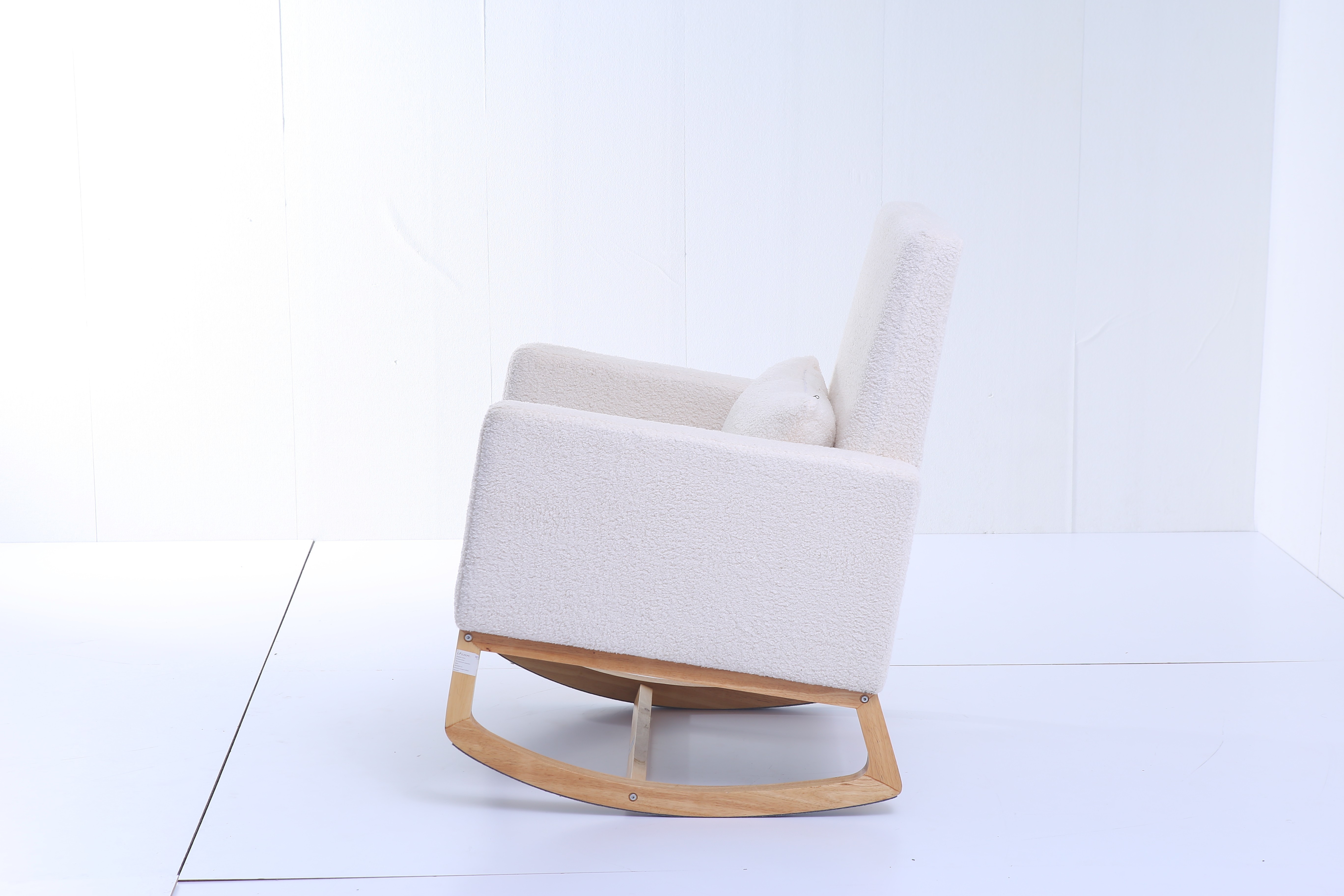 Modern Leisure Chairs Living Room Furniture Wood Base And teddy Fabric Padded Seat White Upholstered Rocking Armchair