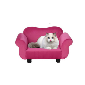 Factory supplier pet beds Luxury princess style wooden frame pink fluffy velvet pet bed dog couch