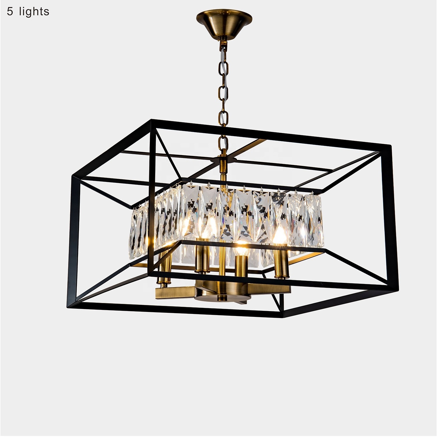 Candle Chandelier Light Rectangle  Modern Crystal Lamp Hotel Big Crystal Lamp for living room Hanging pendant Lighting 6 bulbs