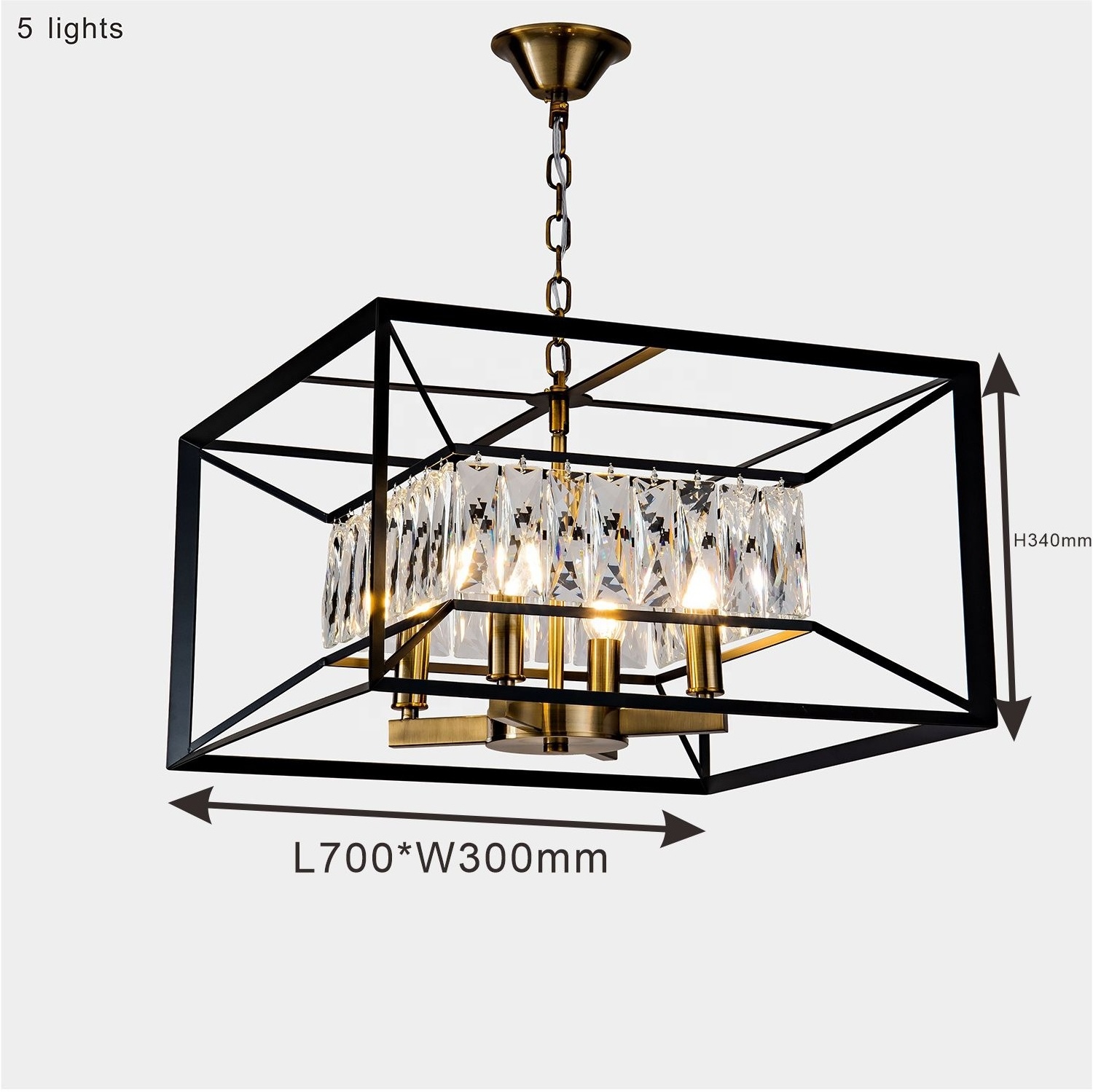 Candle Chandelier Light Rectangle  Modern Crystal Lamp Hotel Big Crystal Lamp for living room Hanging pendant Lighting 6 bulbs