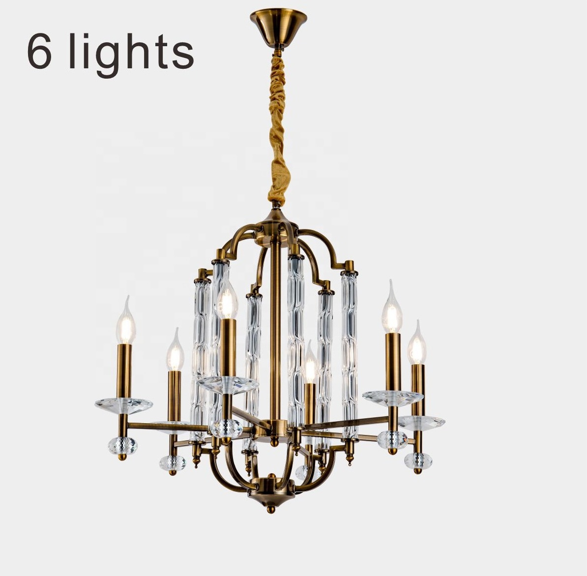 6-Lights  Glass rod Chandelier,Rustic Metal Pendant Lighting Ceiling Light Fixtures Hanging for Farmhouse  Living room hotel