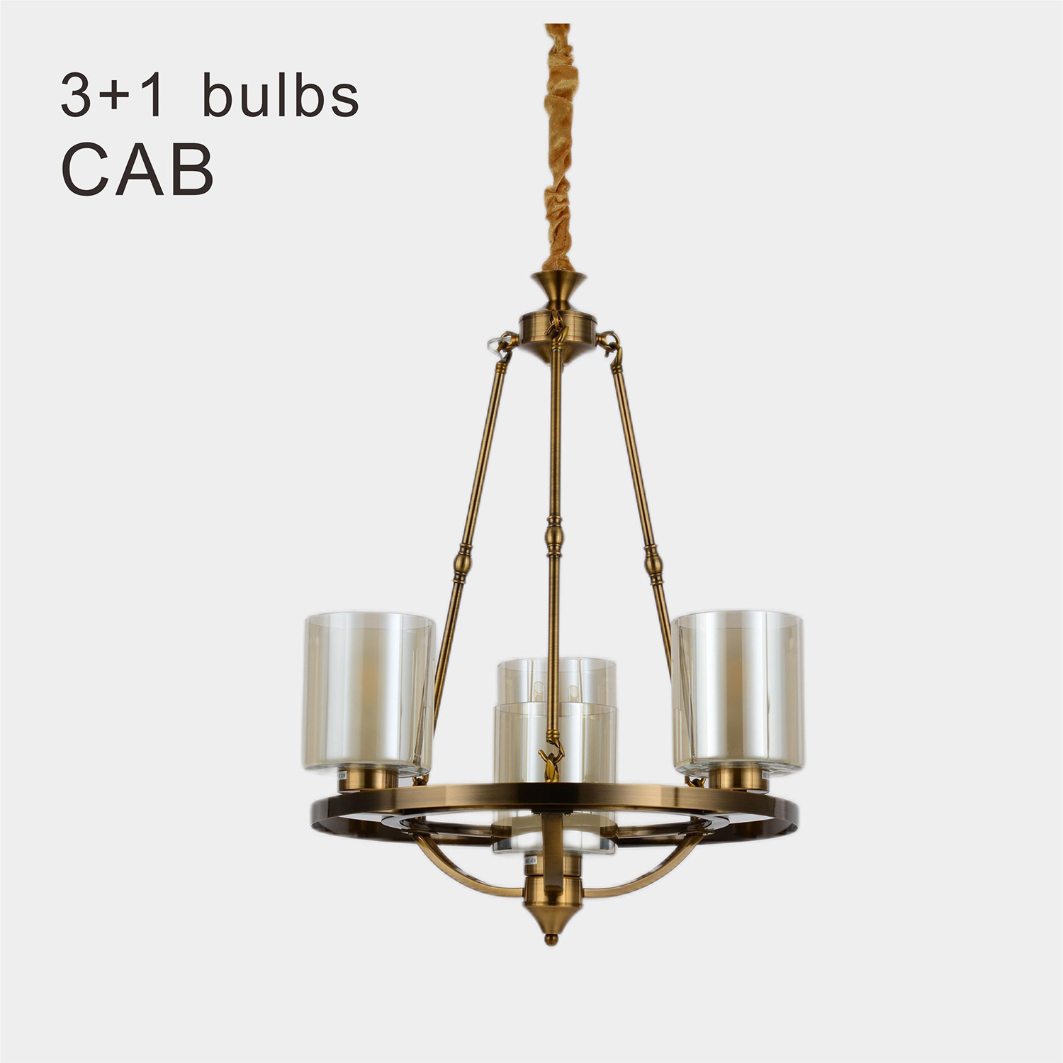 3+1-Light Glass Chandelier Farmhouse Lighting Island hotel hall livingroom Light Fixtures Hanging chandelier 4 bulbs