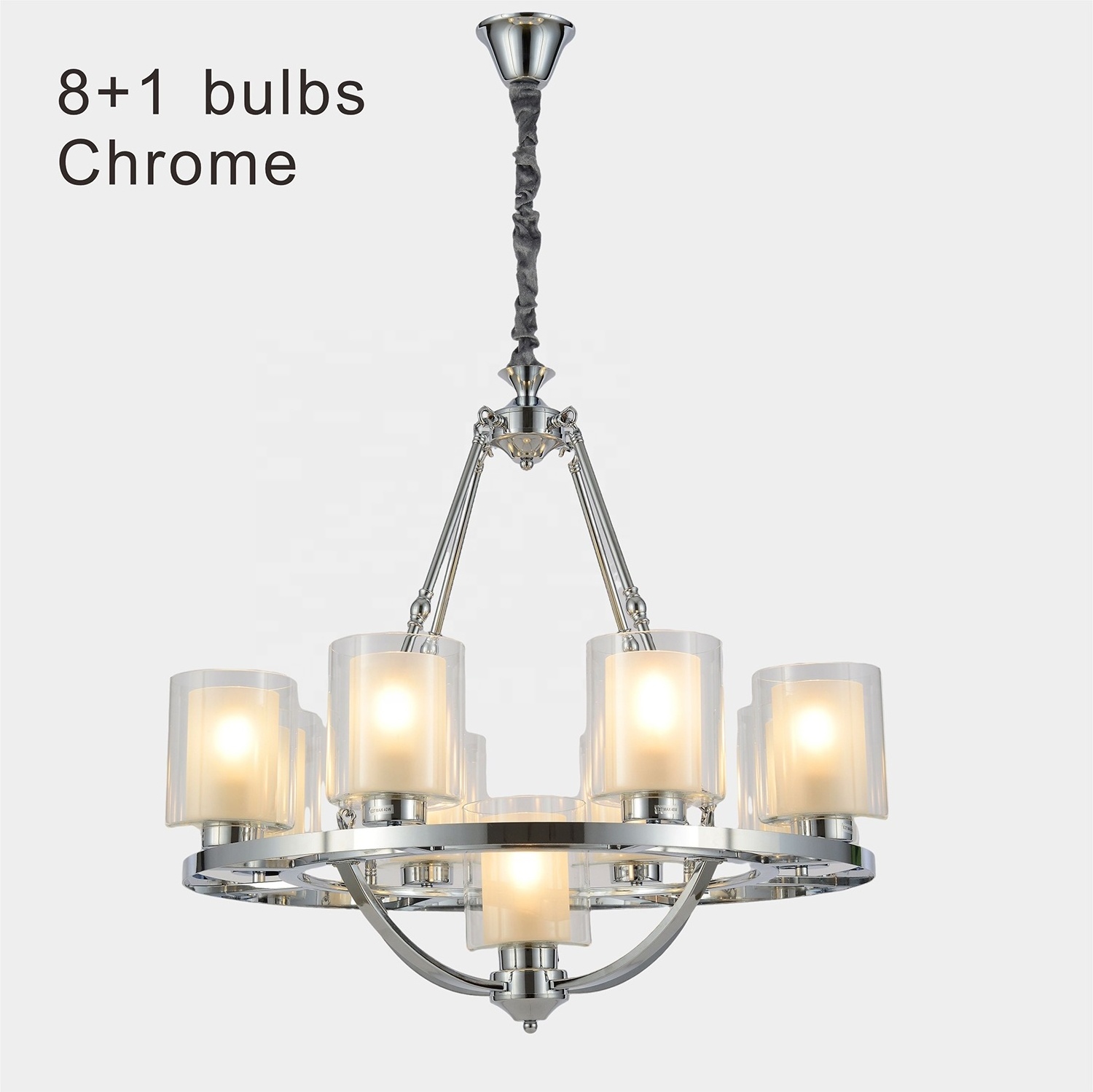 8+1-Chrome Light Glass Chandelier Farmhouse Lighting Island hotel hall living room Light Fixtures Hanging chandelier 9 bulbs