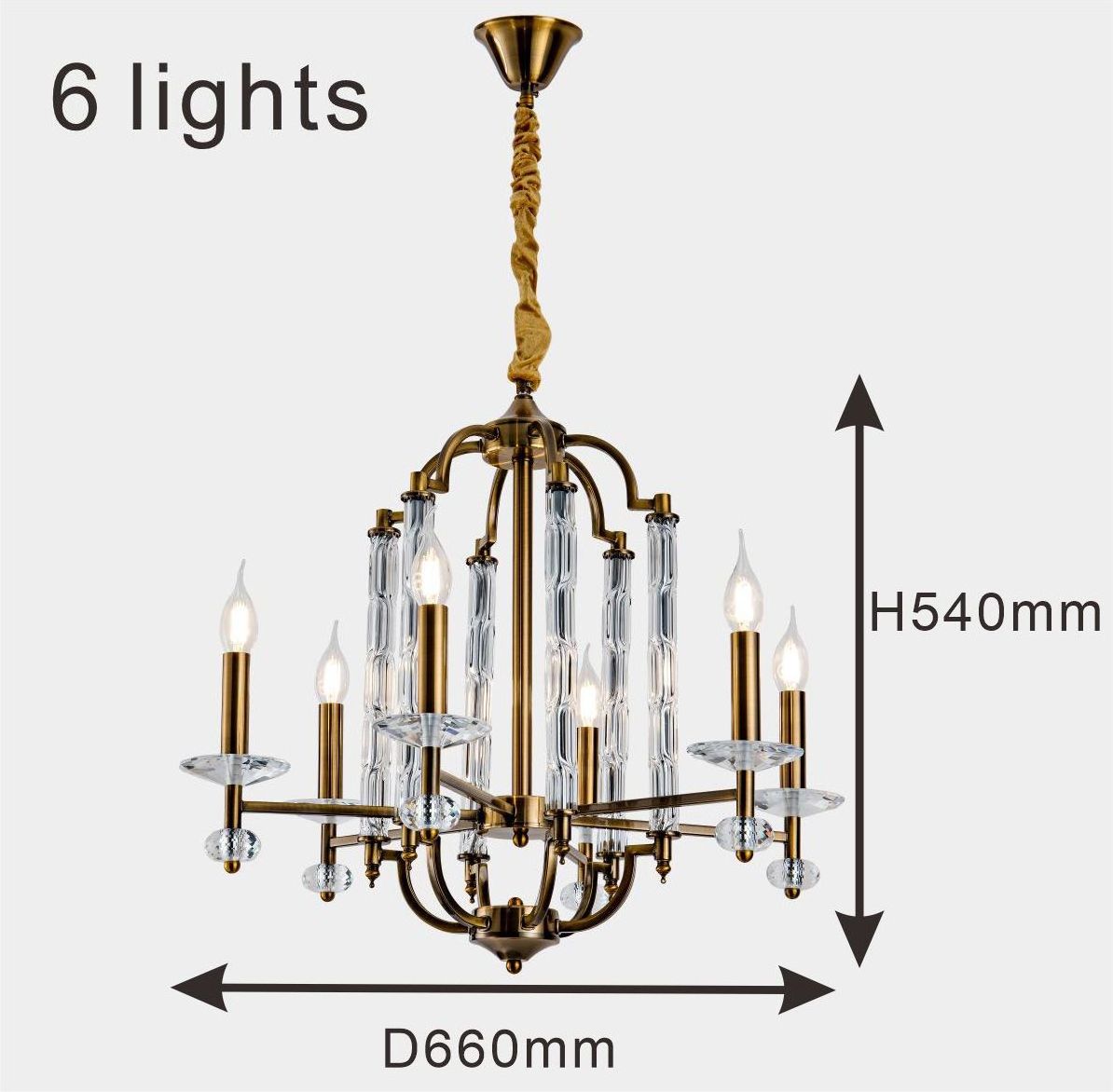 6-Lights  Glass rod Chandelier,Rustic Metal Pendant Lighting Ceiling Light Fixtures Hanging for Farmhouse  Living room hotel