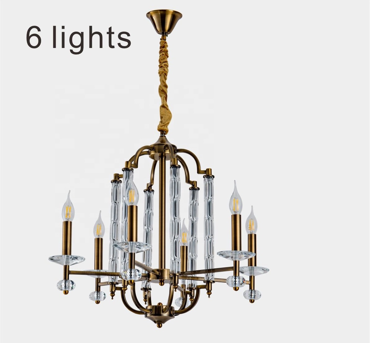 6-Lights  Glass rod Chandelier,Rustic Metal Pendant Lighting Ceiling Light Fixtures Hanging for Farmhouse  Living room hotel