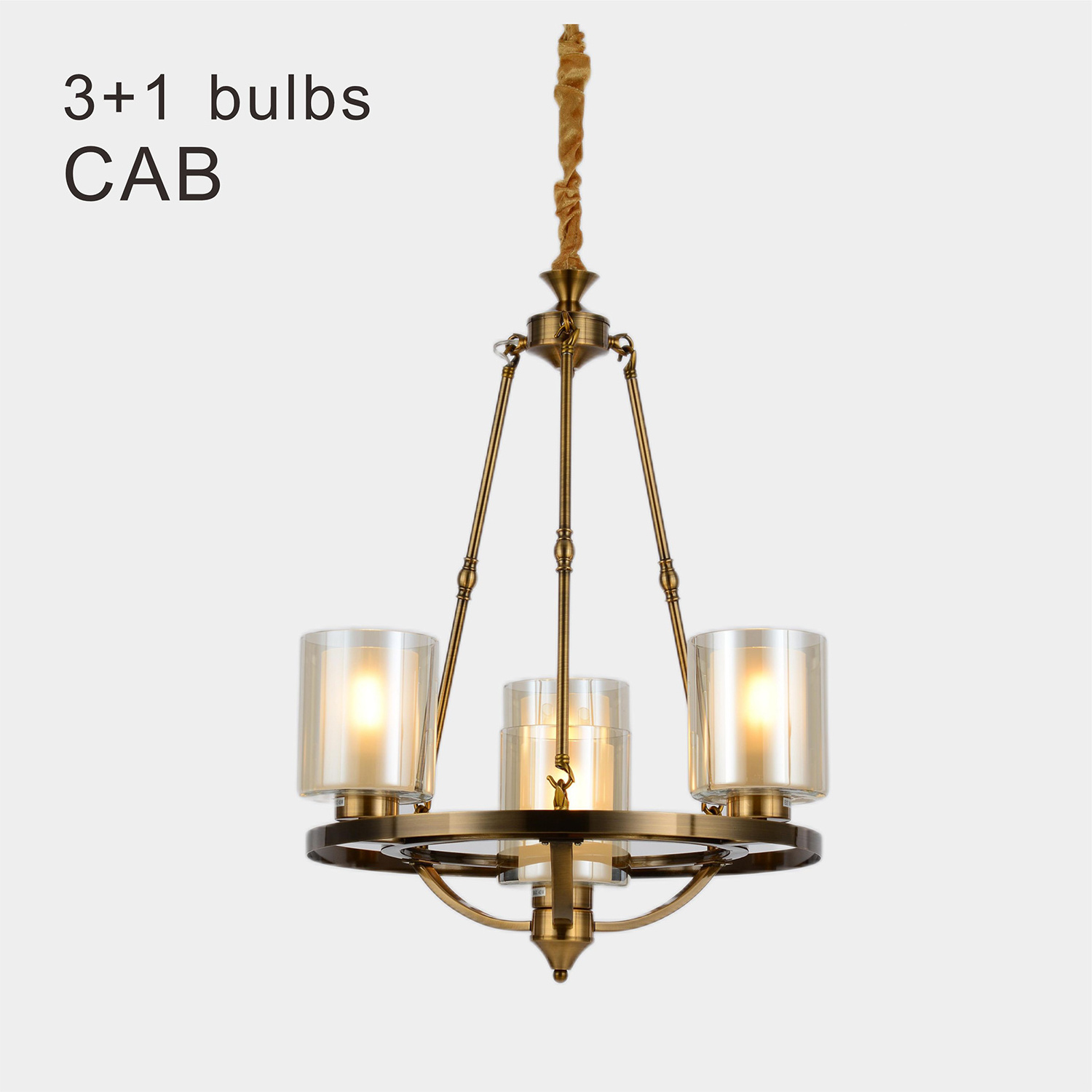 3+1-Light Glass Chandelier Farmhouse Lighting Island hotel hall livingroom Light Fixtures Hanging chandelier 4 bulbs