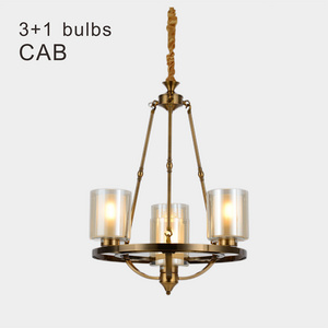 3+1-Light Glass Chandelier Farmhouse Lighting Island hotel hall livingroom Light Fixtures Hanging chandelier 4 bulbs