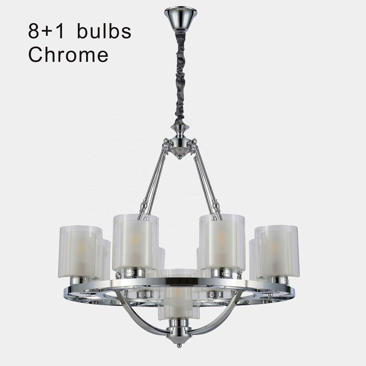 8+1-Chrome Light Glass Chandelier Farmhouse Lighting Island hotel hall living room Light Fixtures Hanging chandelier 9 bulbs