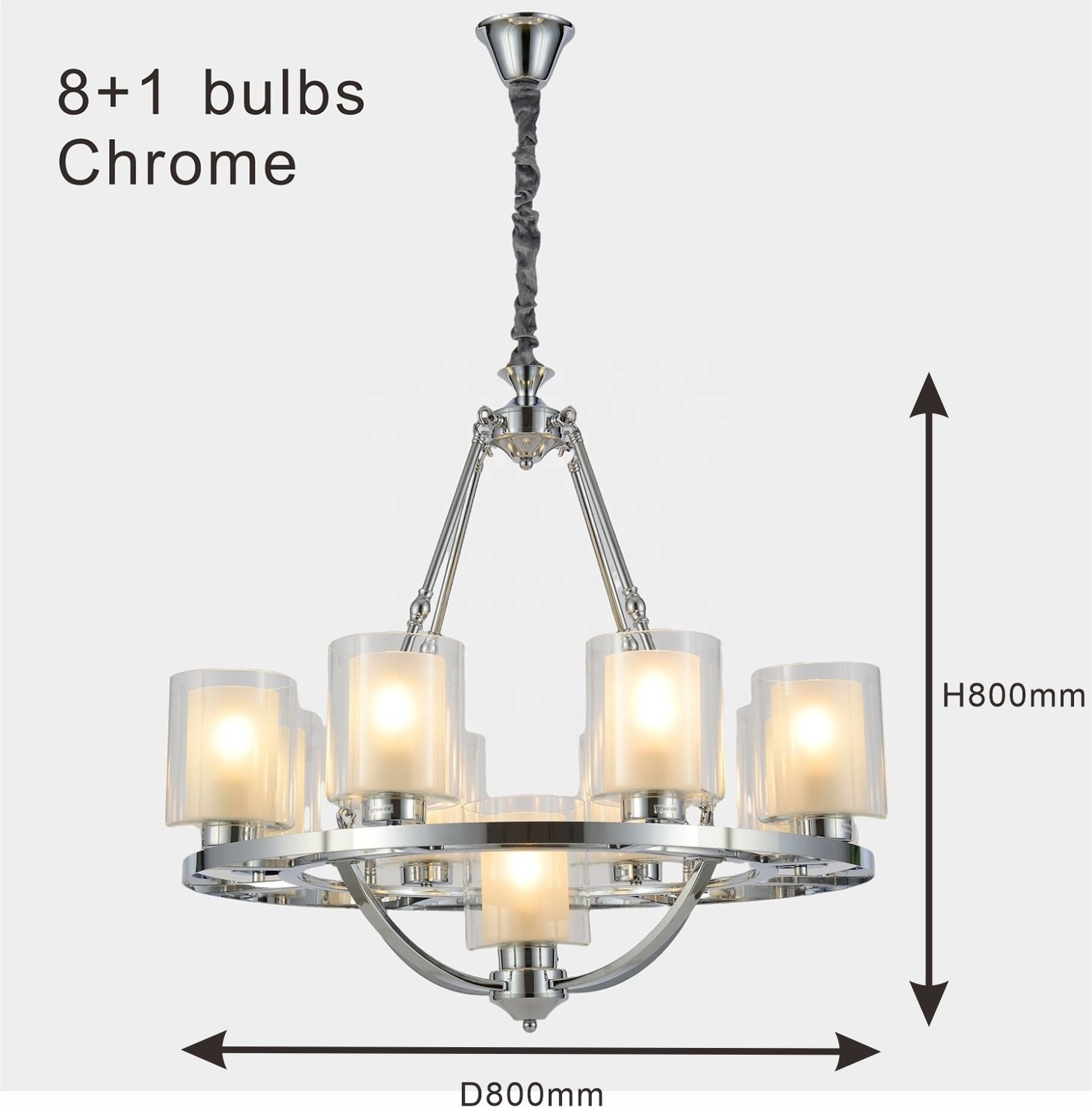 8+1-Chrome Light Glass Chandelier Farmhouse Lighting Island hotel hall living room Light Fixtures Hanging chandelier 9 bulbs